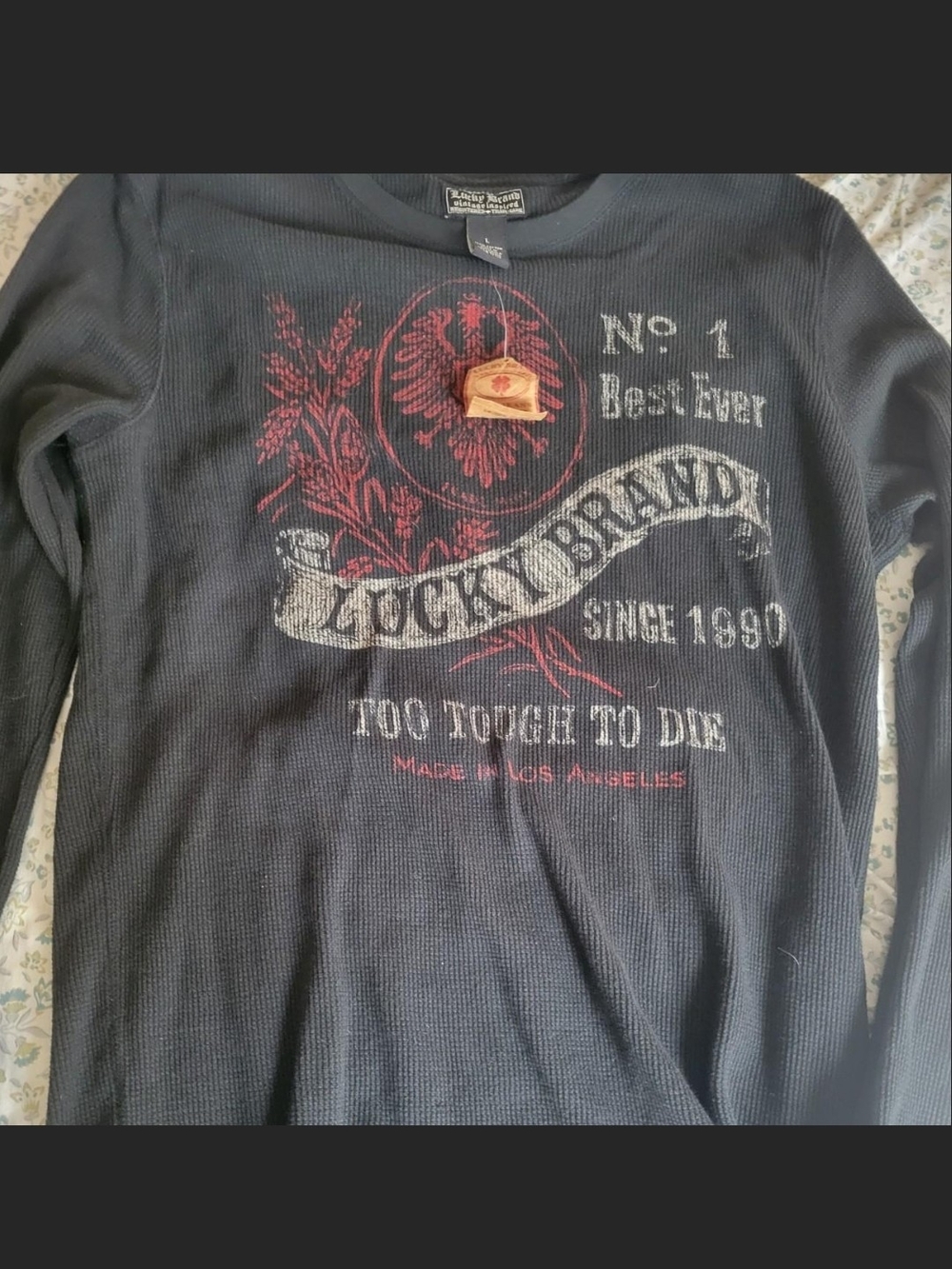 Vintage Lucky Brand Black Tee with Red Graphic // TAG STILL ON NEVER WORN //